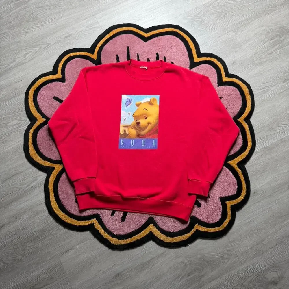 Vintage 90’s Disneys Winnie The Pooh Graphic Logo Sweatshirt Size Large Red